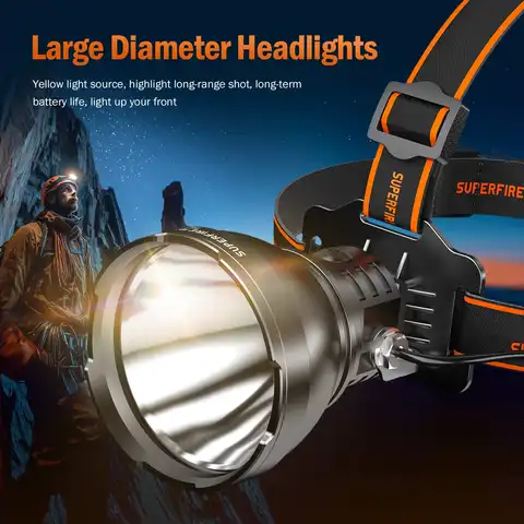 2025 SUPERFIRE HL60 2000Lm Rechargeable Headlamp 8000mAh Super Bright LED Headlight 2700K Warm Light for Outdoor Camping Fishing