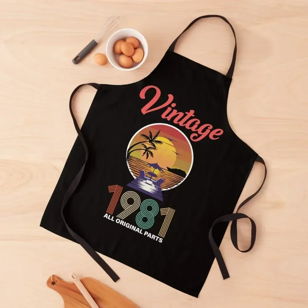 

Vintage 1981 40th Birthday Apron man chef uniform Art For Cosmetologist For Hairdresser Apron