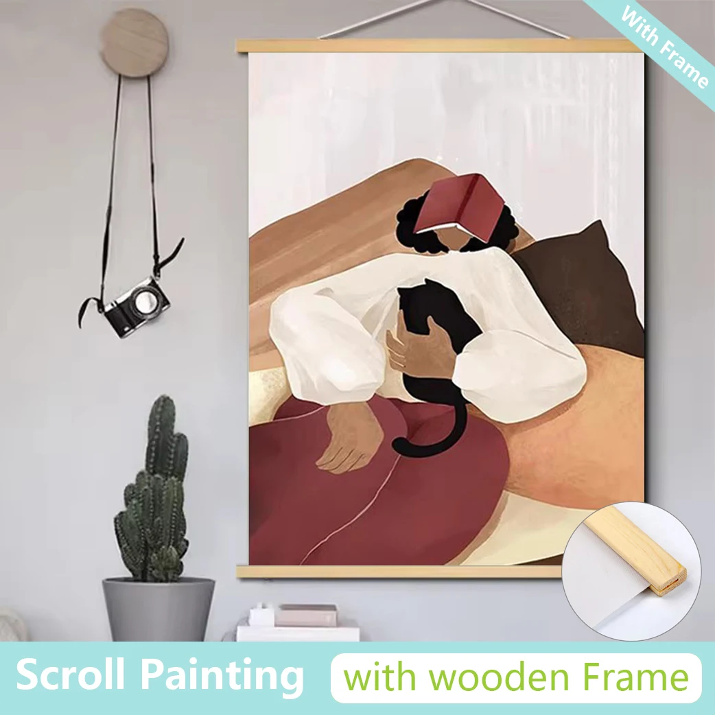 

Danish design HANNA PETERSON Abstract Posters Canvas Painting Wall Art Living Room Decor Solid Wood Scroll Painting with Frame