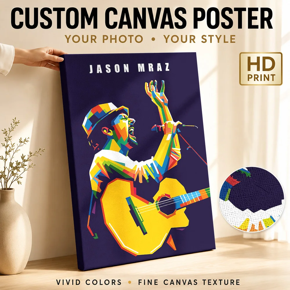 Jason Mraz Portrait Canvas Print Personalized Photo Geometric Color Blocking Wall Art For Recording Studio, Music Lover Gift