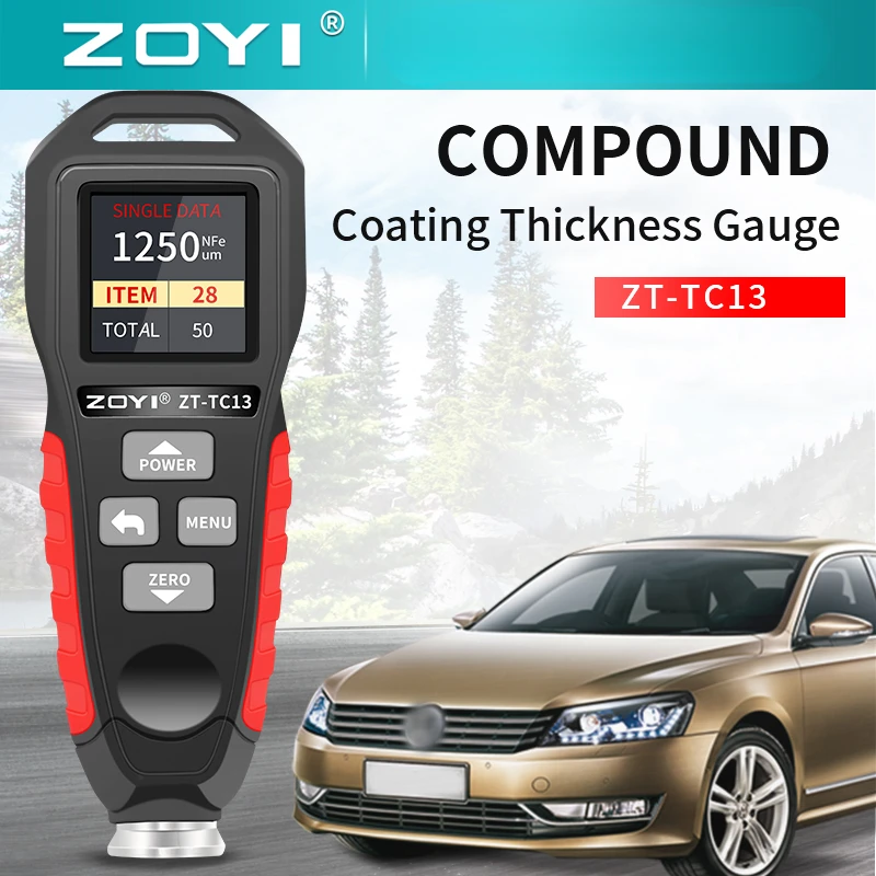 

ZOYI ZT-TC13 Coating Thickness Gauge 0.1micron/0-1300 Car Paint Film Thickness Tester Measuring FE/NFE Russian Manual Paint Tool