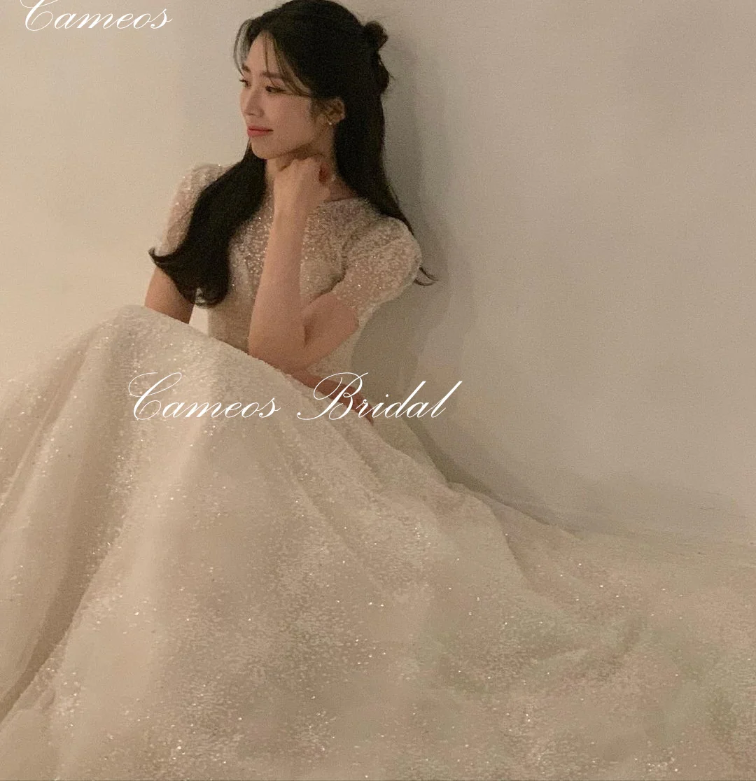 SONDR Korea High Neck A-Line Wedding Dress Customized Formal Bride Dress Ivory 웨딩드레스  Glitter Princess Wedding Gown Bridal