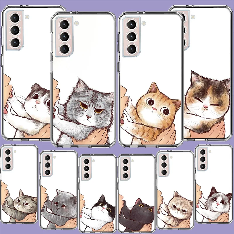 Kiss Cat Cute Kitten Cartoon Phone Case For Samsung Galaxy S24 S23 Ultra Capa Shell S22+ S21 Plus S20 FE S10 Lite S10E S9 S8 S7