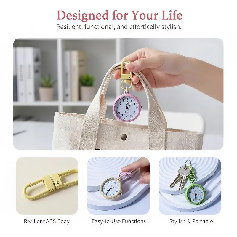[J]Silent Movement Exam Watch Alloy Case Leather Cover Pocket Watch Mini Size Reusable Design Keychain Watch Backpack Decoration