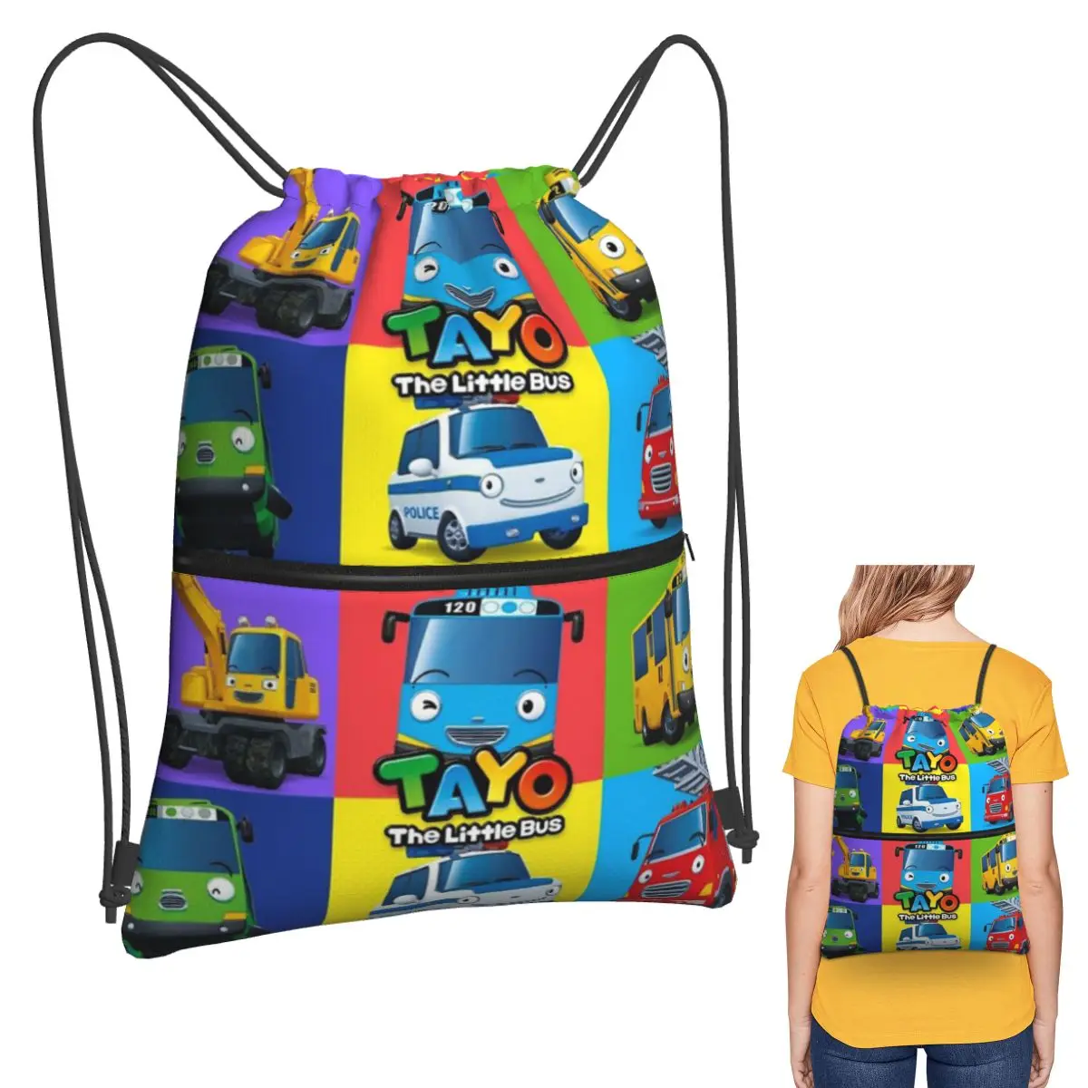

Tayo The Little Bus Backpacks Fashion Drawstring Bundle Pocket Sports Bag Book Bags for Travel School