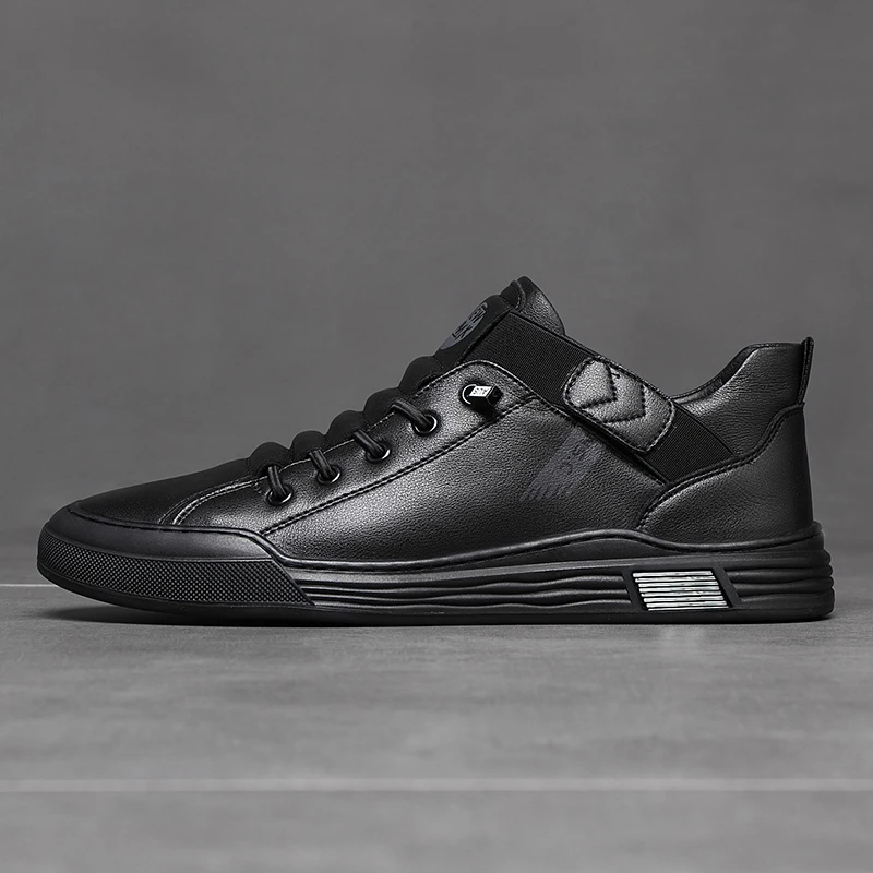 ADMARK Men's Black Casual Skate Shoes, Elastic Hook‑and‑Loop Strap Slip‑on Design, Ideal for Commuting, Business Casual Occasions, Daily Outings & Walking, Versatile Wear‑Resistant Sports Casual Men Shoes