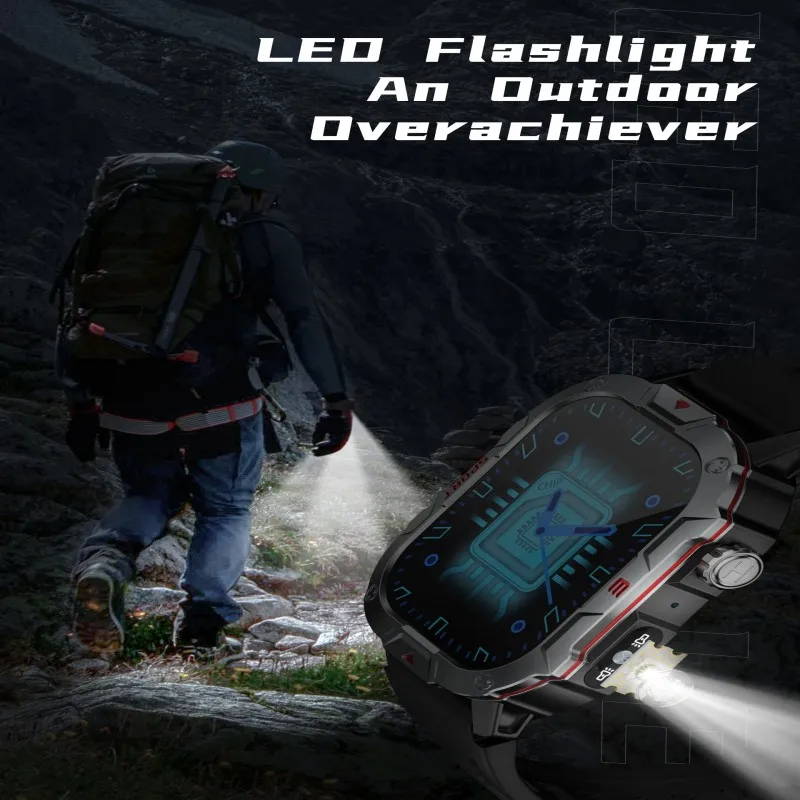 C40Pro Outdoor Sport Smartwatch Met LED Zaklamp 2.01 Ultra Groot Scherm Bluetooth Oproepen Waterdicht Schokbestendig Stofbestendig