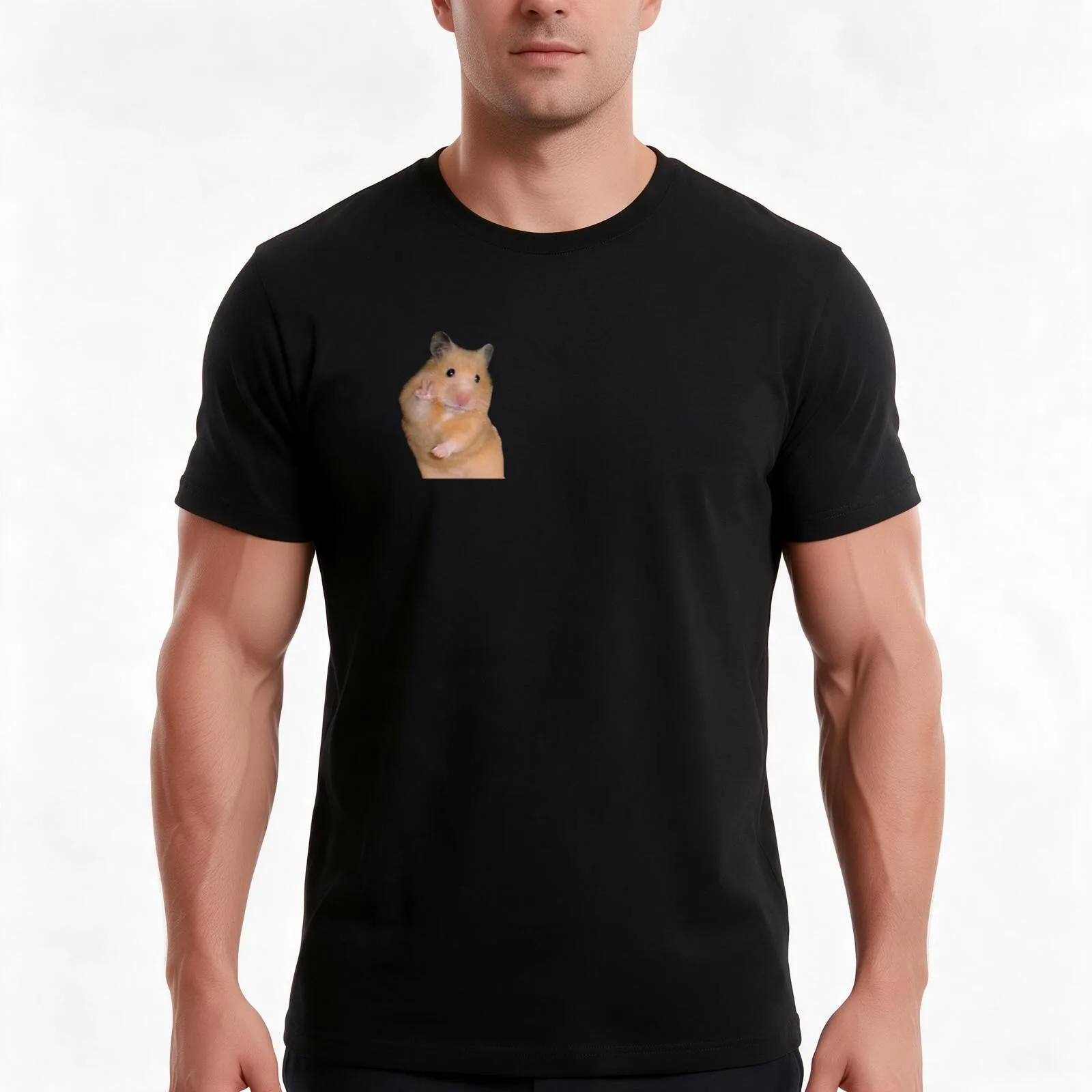 Peace Hamster Meme T-Shirt, Summer Casual Cotton Tee, Oversized Streetwear Tops, Vintage Graphic Print, Loose Fit Short Sleeve