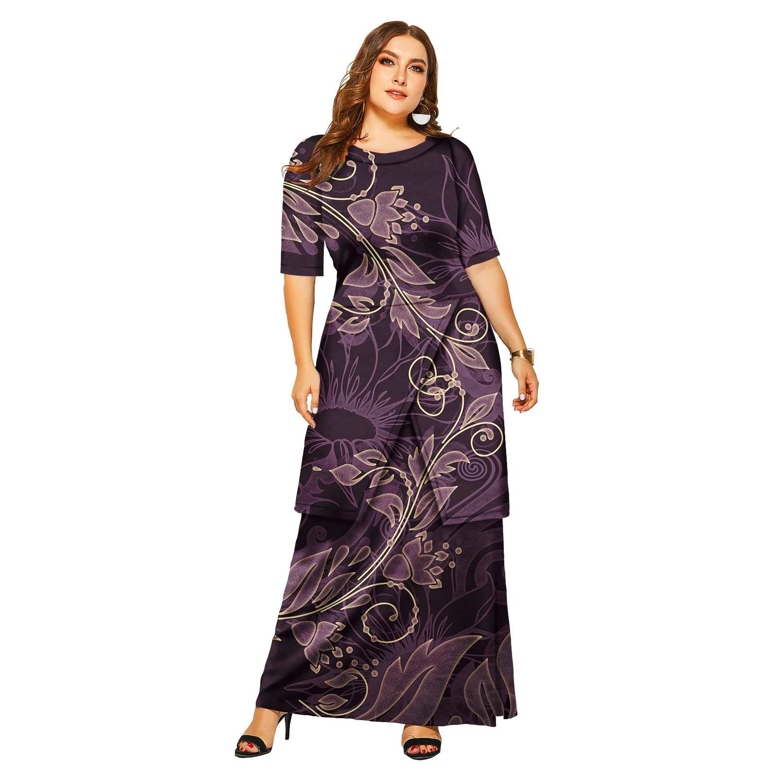 Robe longue élégante à manches florales pour femmes, nouvelle mode, île du Pacifique, vêtements de plage hawaïens, robes Puletasi