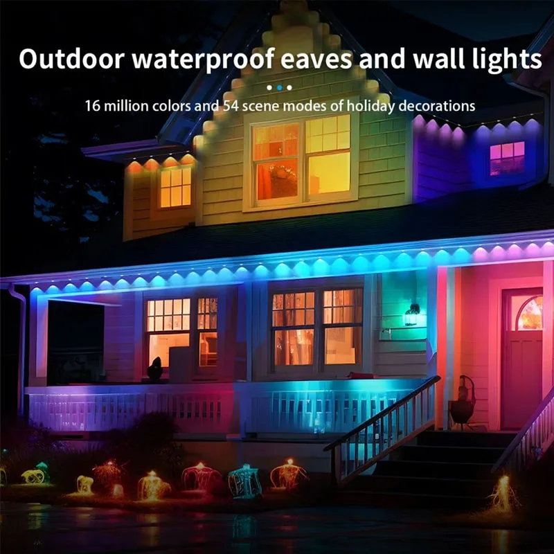 Bluetooth RGBIC Outdoor Eaves Light String 15M 30LEDS Remote Control App Control Waterproof Easy Install for Festival Xmas Decor