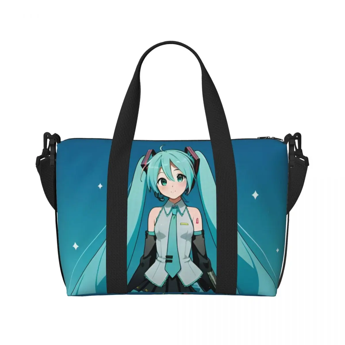 カスタム-h-hatsunes-ビーチトートバッグ女性用特大ジムキャリーオンミュージックガールボーカロイドヴィンテージプリントトラベルショッピングバッグ