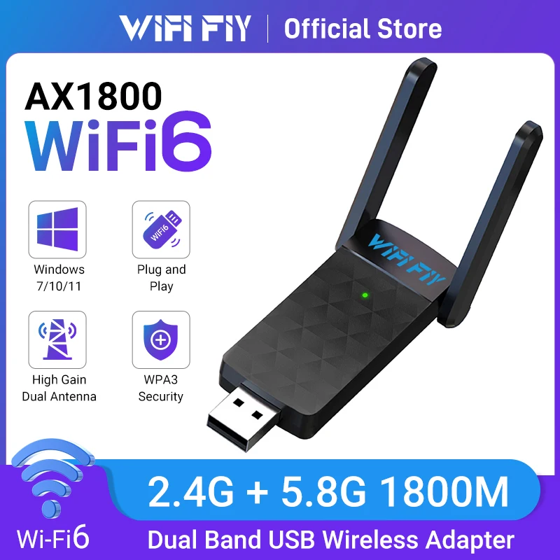 1800Mbps WiFi6 USB3.0 Adapter 802.11AX Dual Band 2.4G/5GHz Wireless WiFi Dongle Network Card RTL8832AU Support Win10/11 PC