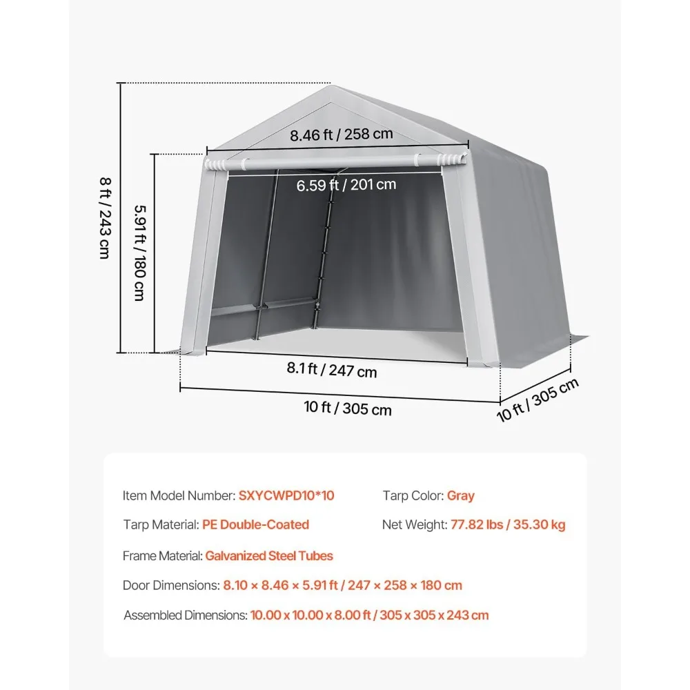 10x10ft Waterproof Outdoor Storage Tent Roll-up Door Vents Heavy Duty Frame Motorcycle Lawn Mower Bike Patio, Custom