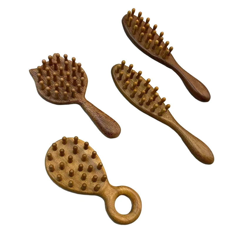 Scalp Head Massager Natural Wood Circular Tooth Guasha Tool Scraping Body Massager Multi-Functional Wood Therapy Massage Comb