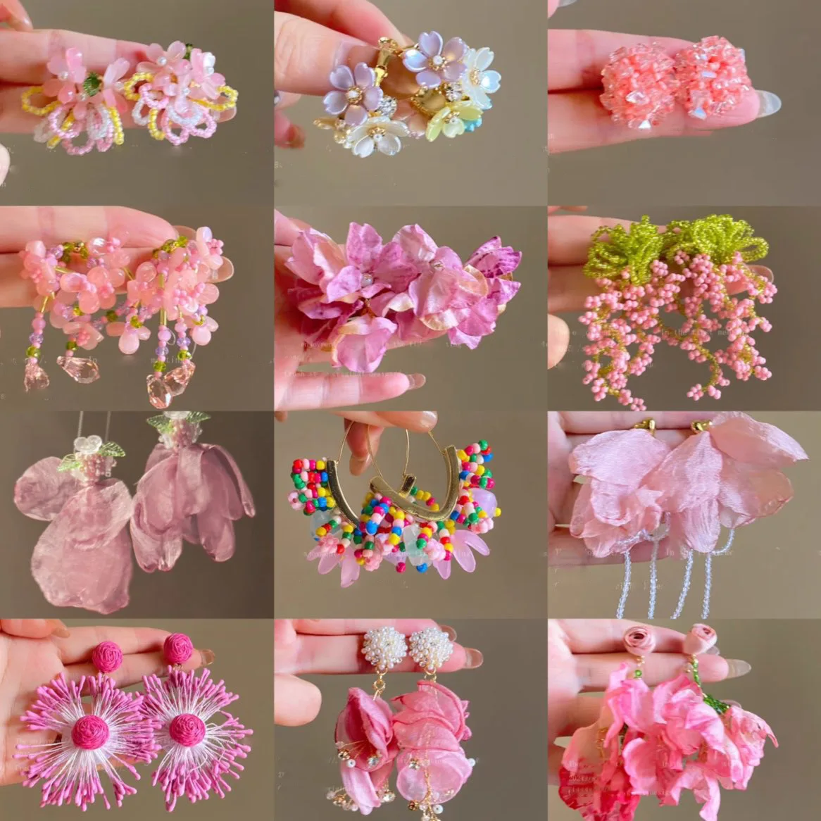 

Holiday Style Pink Bead Flower Pearl Tassel Earrings Bohemian Sweet Jewelry