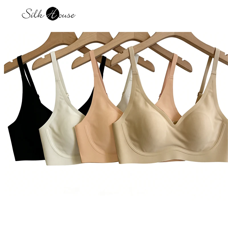 

Натуральный шелковый бюстгальтер из модала с тонкими чашечками «кроличьи ушки», застежкой сзади, однотонный, мягкий, комфортный, приятный для кожи, дышащий