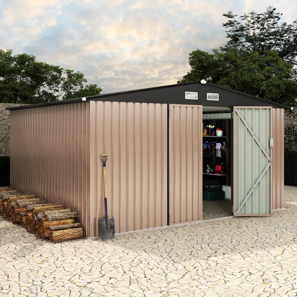 

10x12 FT Metal Storage Sheds Outdoor, Tool Shed, Yard Sheds Metal Garden Shed Kit, Metal Utility Sheds Buildings