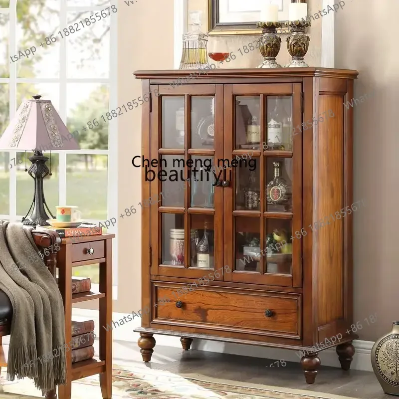 cc182American tea solid wood meal side household wine cabinet side kitchen storage living room wall bookcase R
