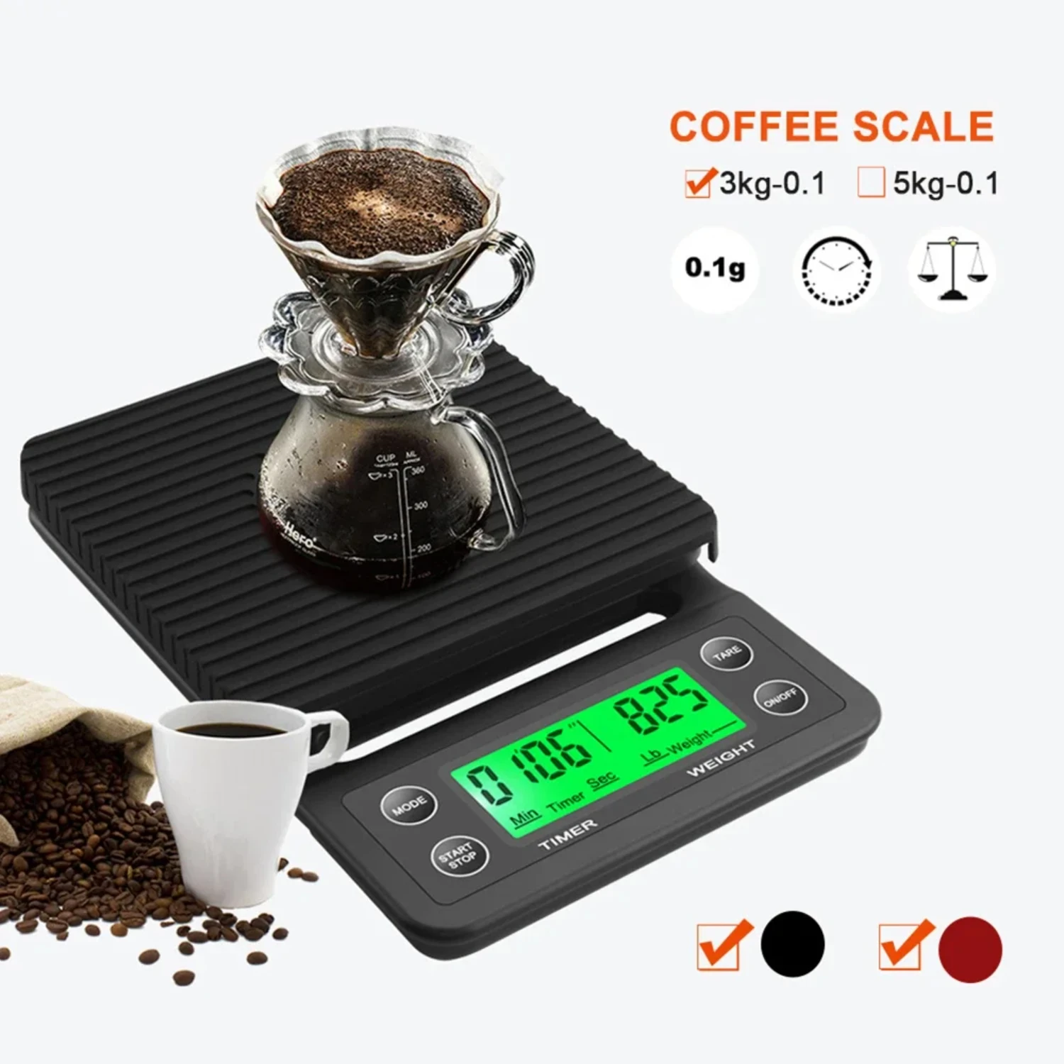 3kg/0.1g 5kg/0.1g Drip Coffee Scale With Timer Portable Electronic Digital Kitchen Scale High Precision LCD Electronic Scales