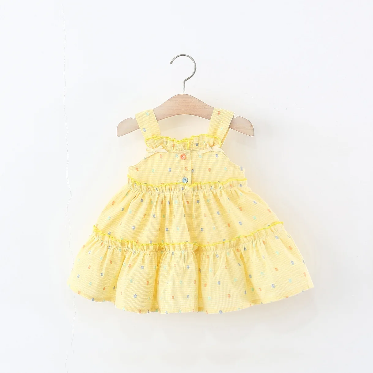 Yellow Checkered Sling Baby Girl Dress, Summer New Colorful Flower Children'S Sleeveless Clothes For Babies Aged 0 To 4 Years