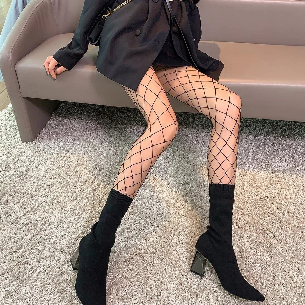 Oversized Women's Fishnet Plus Size Pantyhose Sexy Black Lace One Piece Stockings Long Socks Garters Stocking Tights Lingerie