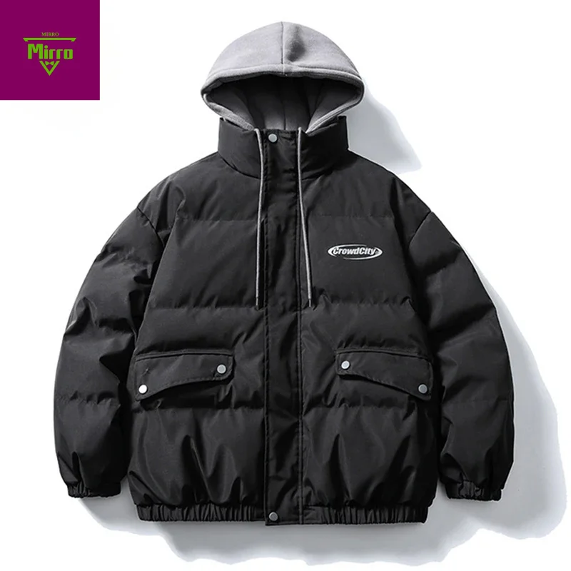 

Men's Winter Jackets Thicken Warm Parkas Coats Black Hooded Padded Jackets Casual Loose Parkas Jackets Outwear Unisex