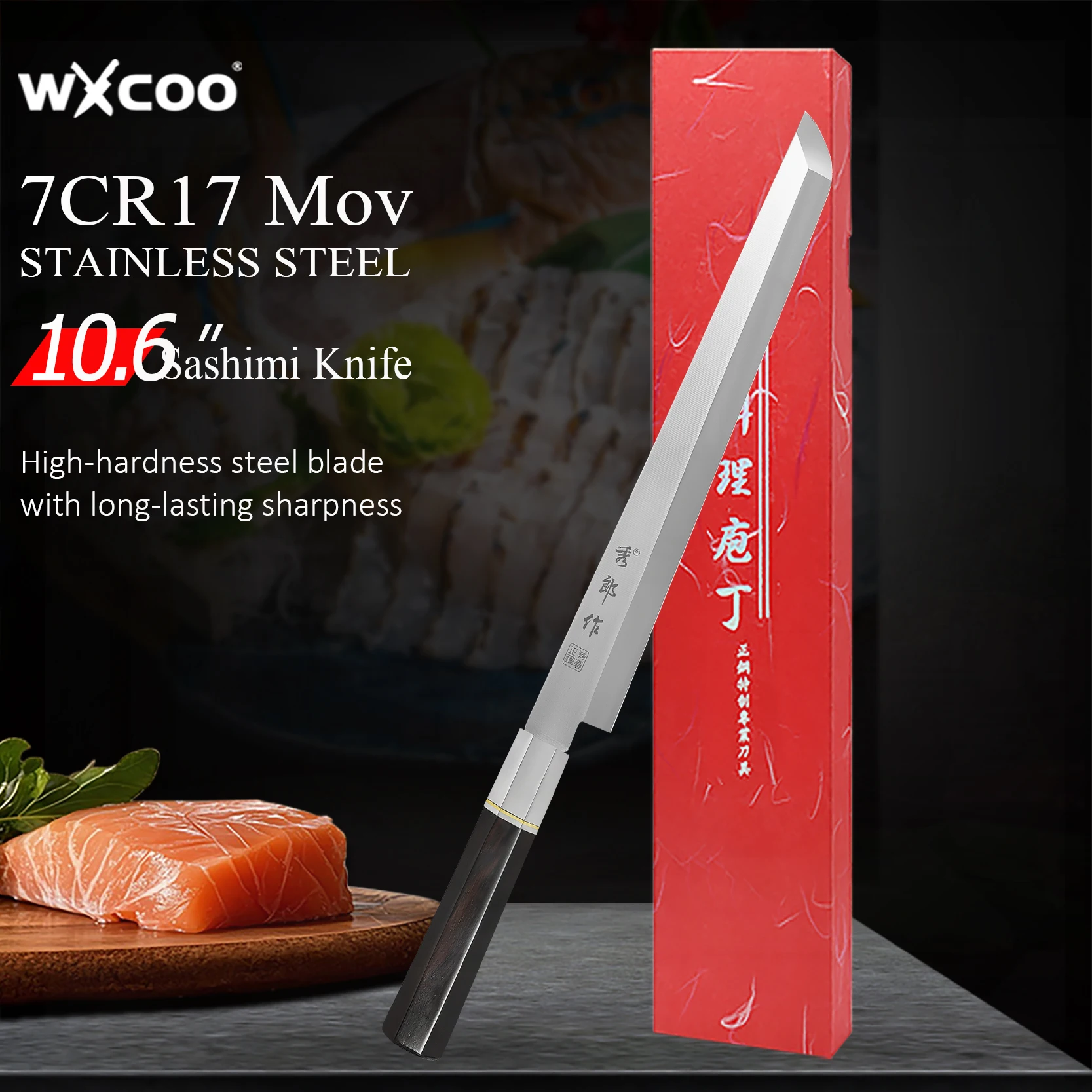 WXCOO 8 Inch Stainless Steel Sashimi Knife Japanese Chef Knife High Carbon Steel Kitchen Knife Ideal for Cutting Sushi Salmon