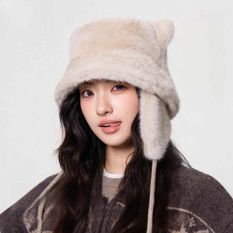 korean-winter-fluffy-thickened-ear-protector-tether-bucket-hat-korean-version-cartoon-cat-ears-show-face-small-thermal-basin-hat