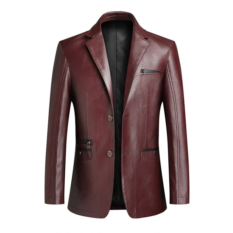 2026 New Autumn Man Blazer Jacket Korean Single-breasted Man Leather Coat Loose Long Sleeve Waterproof Versatile Male Outerwear
