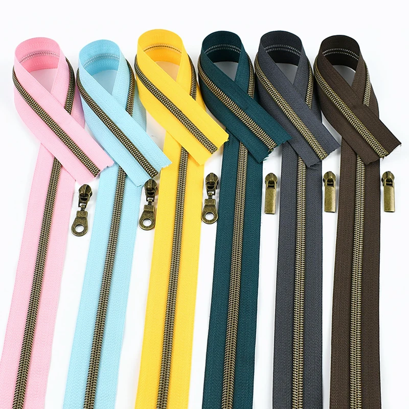 

1-5M 5# Bronze Nylon Zippers + Sliders Coat Clothes Zip Tape By Meter Bag Shoes Zipper Closure Repair Kit DIY Sewing Accessories