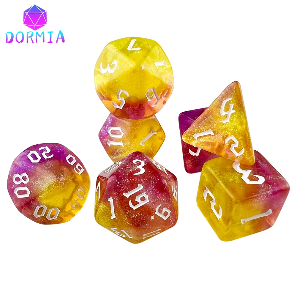 DND dice RPG dice Acrylic dice Multilple colours Starlight effect 7 dice set Retro font style for Board Game DND RPG accessories