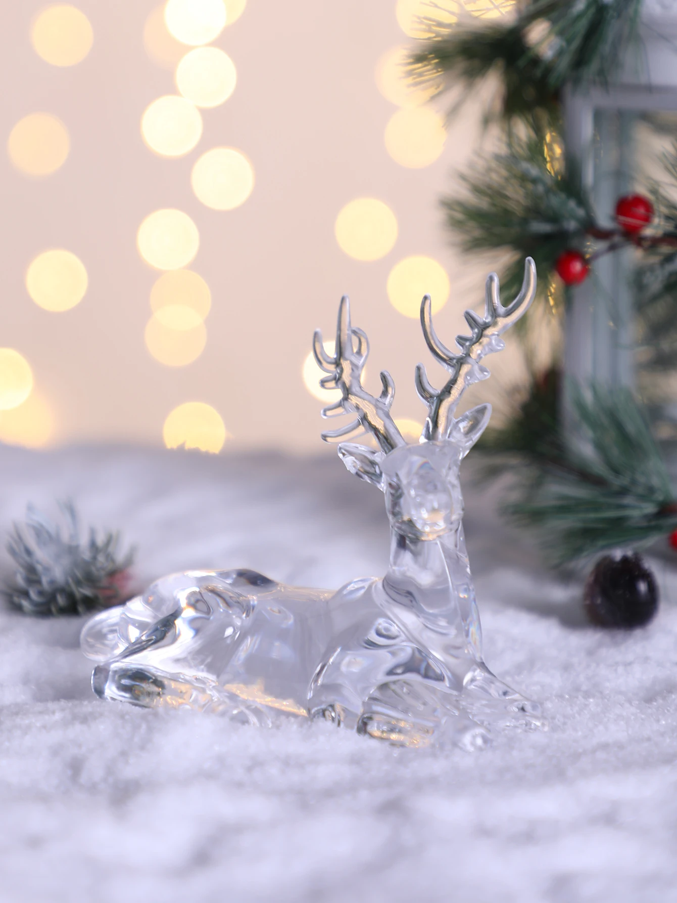 Plastic Crystal Deer Figurines Transparent Reindeer Desktop Ornament Christmas Decoration Desk Accessories Furniture For Display