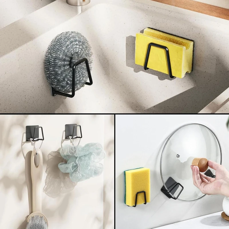 Stainless Steel Kitchen Sponge Holder Self-Adhesive Sink Drain Racks Soap Drying Rack Storage Wall Hooks Organizer Kitchen Tool