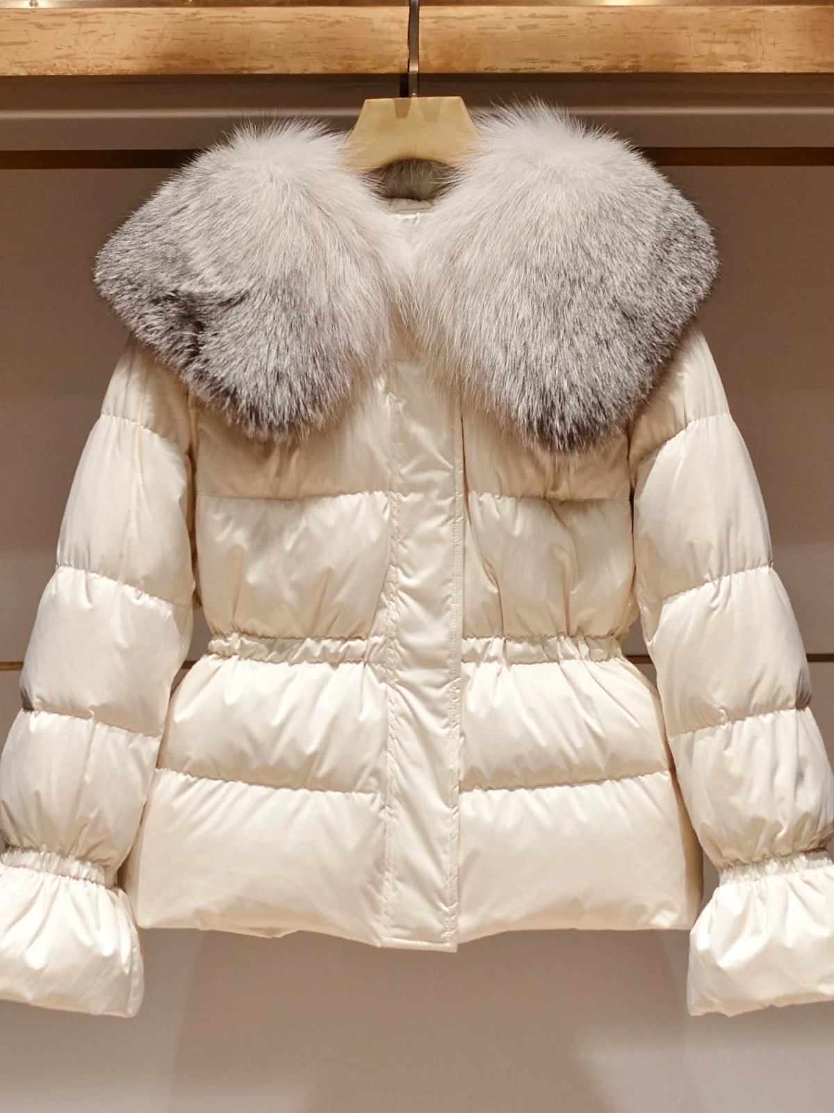 Leve puffer jaet casaco de ature feminino envy 2025 nova gola de pele pão branco coreano cintura-emachamento ort outerwear