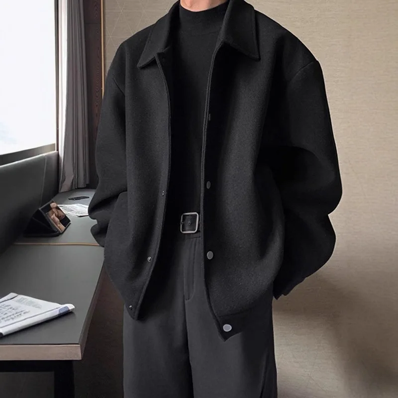 Autumn Woolen Coat Boys Autumn and Winter Handsome Student Versatile Loose Casual Woolen Coat Mens Coats