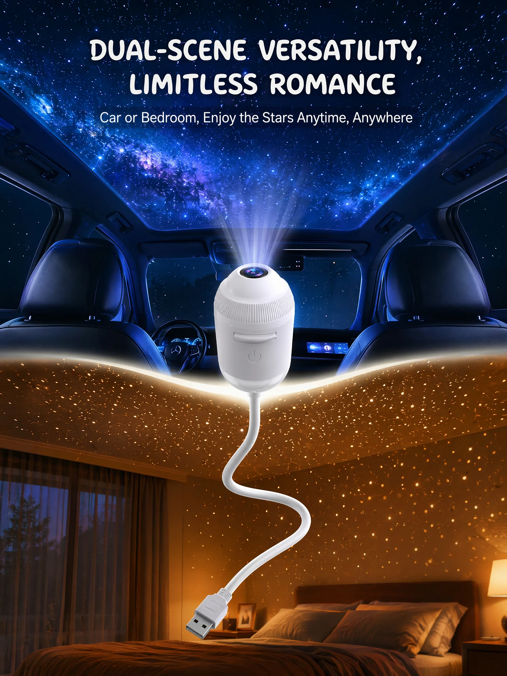 USB-Sternenprojektor-Licht 24-in-1 mit Touch-Steuerung, flexibler Schlauch, Auto-Dach-Galaxie-Nachtlicht für Schlafzimmer, Auto-Atmosphärenlampe – Detail 9