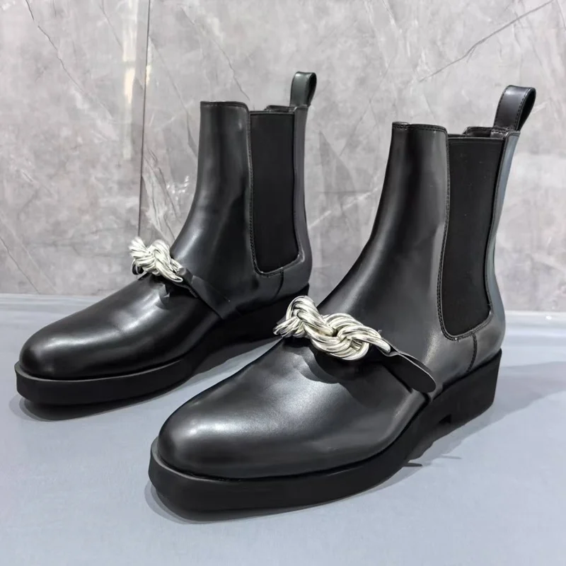 New Arrival Black Genuine Leather Man Boots Fashion Short Chelsea Boots Men Luxury Outdoor Casual Winter Shoes Men Botas Homme