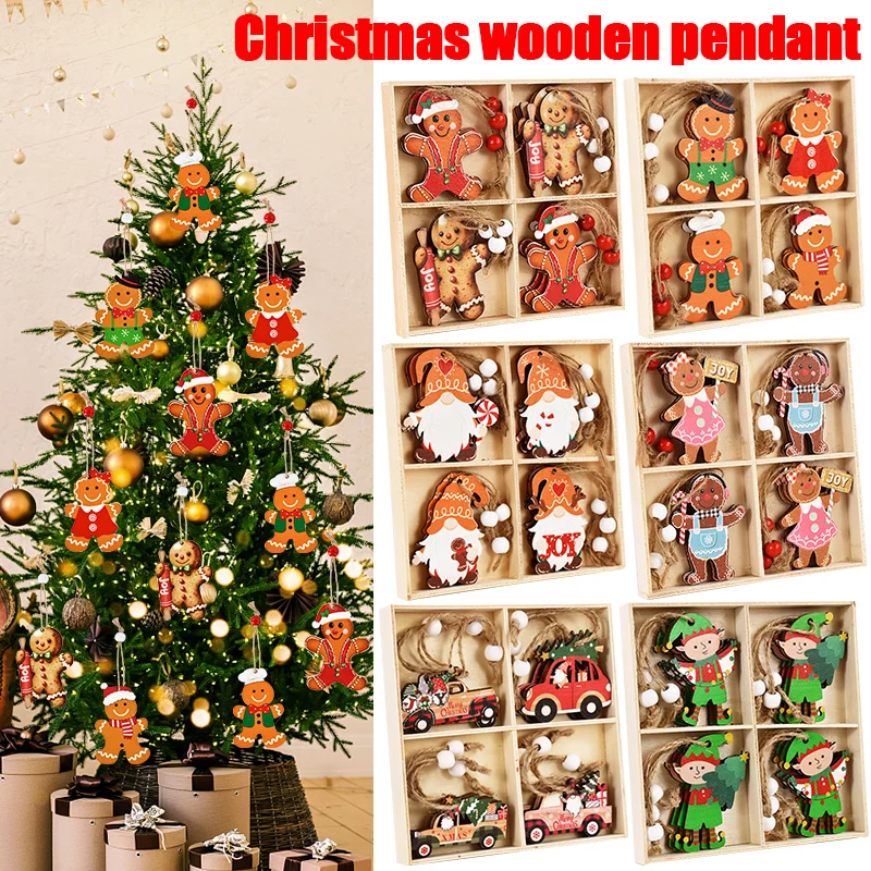 Christmas Gingerbread Man Wooden Pendants Xmas Tree Hanging Oranment 2024 Noel Navidad Decorations for Home New Year Kids Gift