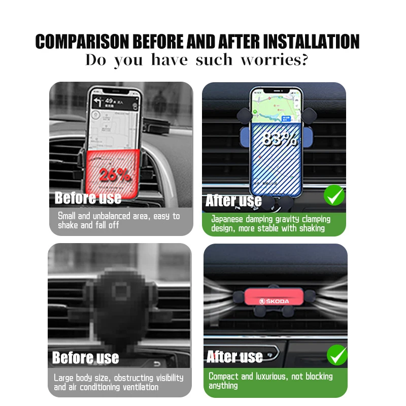 Car Phone Holder Shockproof GPS Navigation Clip Smartphone Stand For Skoda VRS Octavia 1 2 3 Rapid Kodiaq Karoq Fabia Kamiq - view 5