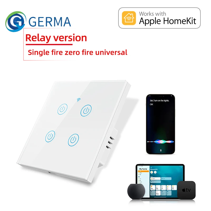 

GERMA Apple Homekit WiFi EU Standard Smart Switch No need Neutral Smart Home Light Switches 1/2/3 Gang 1 Way Siri voice control