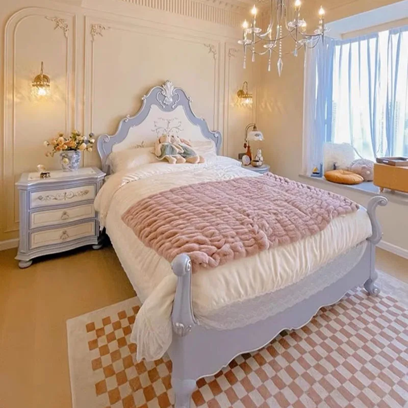 

Wooden Double Modern Double Bed Princess Hand Carved Sleeping Girl Bed Girl European Style Cama Matrimonial Nordic Furniture