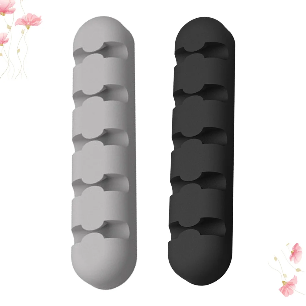 2Pcs Data Line Organizer Self Adhesive Cable Management Silicone 5 Slots Cable Holder for Office Home Desktop Wire Organizer