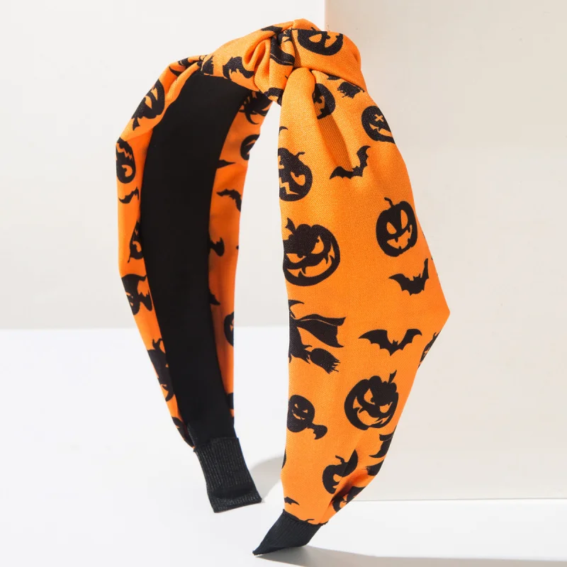 عصابة رأس من القماش المطبوع بتصميم جمجمة وقرع وخفافيش وعناكب لعيد الهالوين