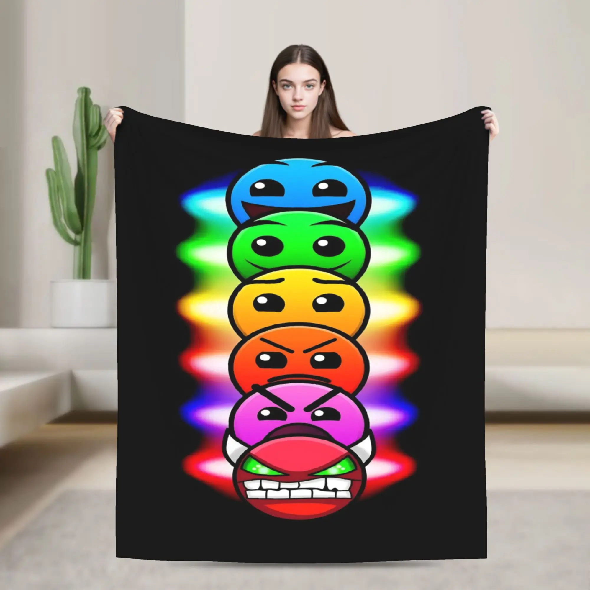 Relax Geometry Dash Games Blanket Merch Room Decorative  Throws And Blankets Warm Coral Fleece Plush for Office