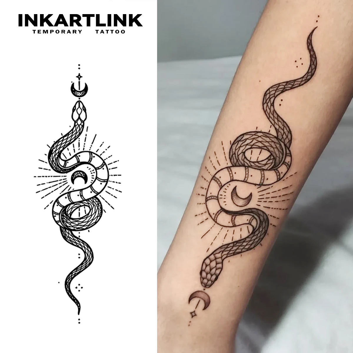 

Moon and Snake temporary tattoo stickers, magic tattoos, herbal juice tattoos, lasting 1-2 weeks, realistic fake tattoos