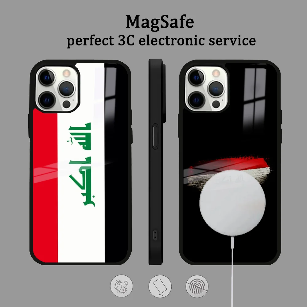 Iraqi Iraq National Flag Phone Case For IPhone 16 15 14 13 12 11 Pro Max Plus Mini Magsafe Mirror Wireless Magnetic Cover