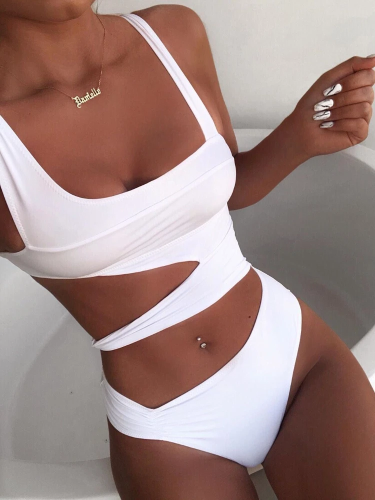 

2024 Underwire Bikini Solid Color One Piece Swimsuit Women's Summer Vacation Beach Set Hollown Out Suspender Backless Swimwear