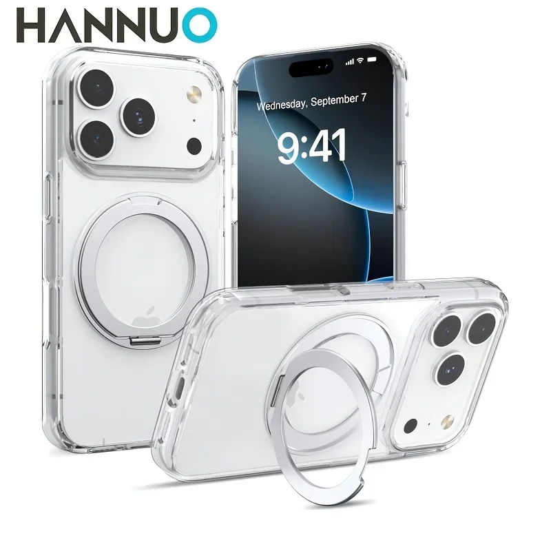 

HANNUO Original Clear Phone Case for iPhone 17 Pro Max 360° Magnetic Stand Case Cover for iPhone 17 17pro for Rotatable Case