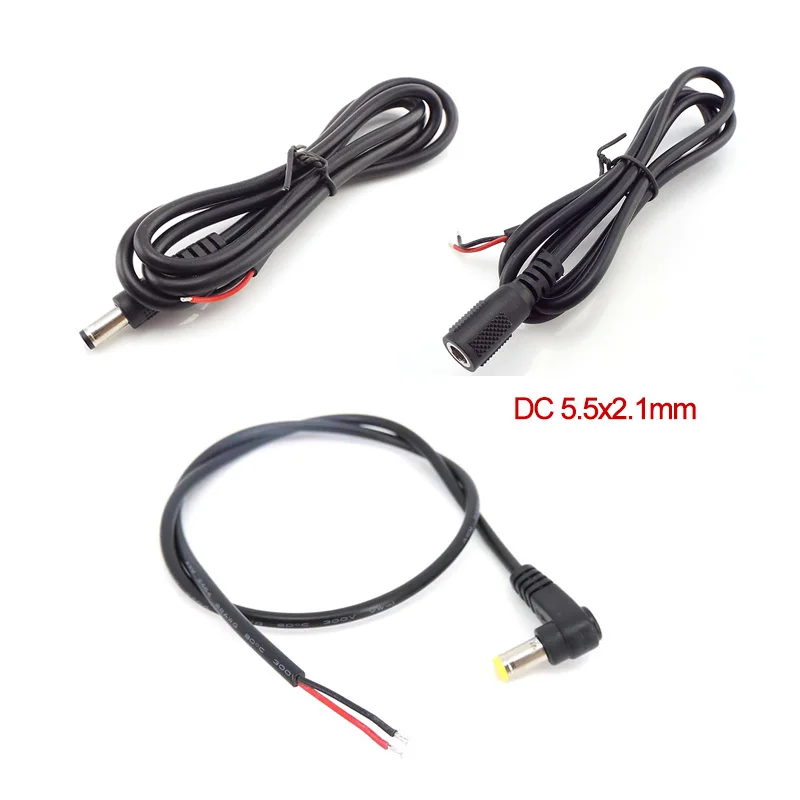 

1/4 шт. DC MALE женский правый ангел 5,5x2,1 мм 22AWG 90 градусов вилка питания удлинительный кабель черный разъем для зарядки шнур a7