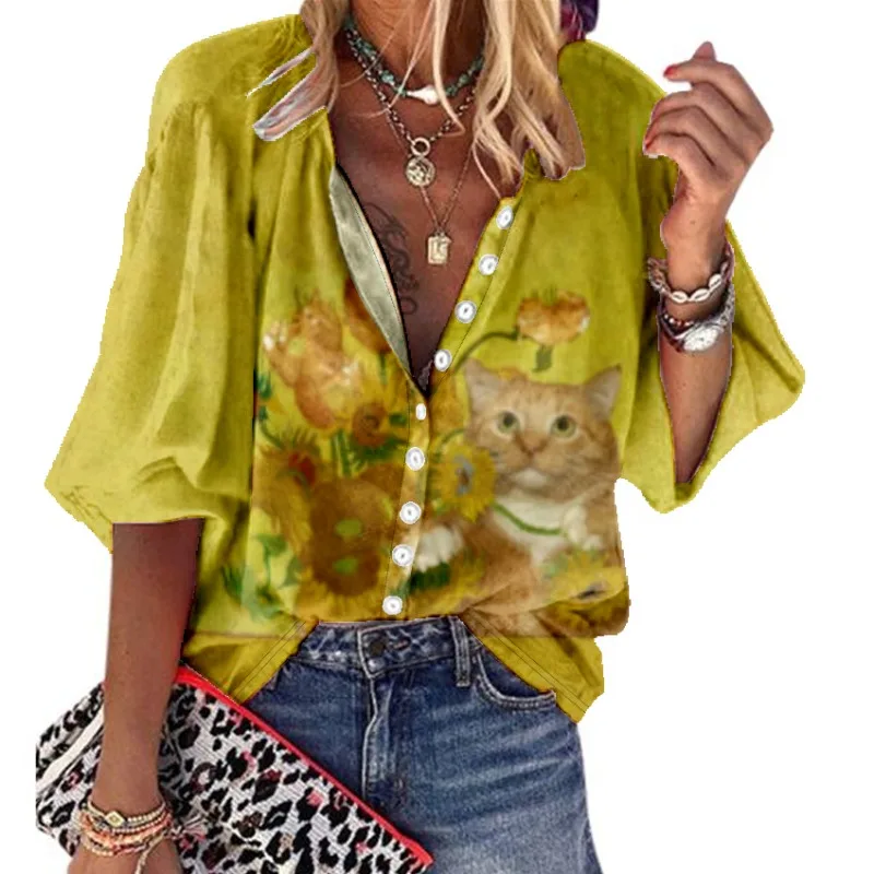 

Spring Animal Shirt Summer Fashion Women Blouse Casual Loose Tops Cute Kawaii Clothes Cardigan Quality Trend Blusa Elegant